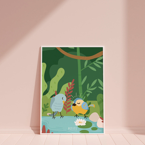 Παιδικό κάδρο 30x40cm | Hello Βaby Birds | Αποχρώσεις του πράσινου με ξύλινο κάδρο χαρτί illustration 200gr-Αντίγραφο - πίνακες & κάδρα, παιδικό δωμάτιο, ζωάκια, παιδικά κάδρα - 3