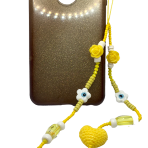 Phone strap - Λουράκι για το κινητό white & yellow - statement, charms, λουράκια - 5