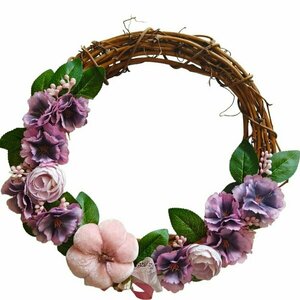 Στεφάνι 30 εκατοστών διακοσμημένο με μωβ λουλούδια κ ροζ κολοκύθα - στεφάνια, φθινόπωρο, κολοκύθα