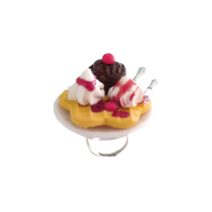 Δαχτυλίδι βάφλα μεγάλη με παγωτό σοκολάτας, σαντιγί και κεράσια με πολυμερικό πηλό / μεγάλο / μεταλλική βάση / αυξομειούμενο / Twice Treasured - πηλός, cute, γλυκά, αυξομειούμενα, kawaii - 3