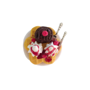 Δαχτυλίδι βάφλα μεγάλη με παγωτό σοκολάτας, σαντιγί και κεράσια με πολυμερικό πηλό / μεγάλο / μεταλλική βάση / αυξομειούμενο / Twice Treasured - πηλός, cute, γλυκά, αυξομειούμενα, kawaii - 4