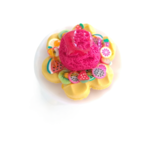 Δαχτυλίδι βάφλα μεσαία με παγωτό καρπούζι και φρούτα με πολυμερικό πηλό / μεγάλο / μεταλλική βάση / αυξομειούμενο / Twice Treasured - πηλός, cute, γλυκά, αυξομειούμενα, kawaii