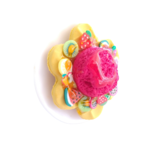 Δαχτυλίδι βάφλα μεσαία με παγωτό καρπούζι και φρούτα με πολυμερικό πηλό / μεγάλο / μεταλλική βάση / αυξομειούμενο / Twice Treasured - πηλός, cute, γλυκά, αυξομειούμενα, kawaii - 3