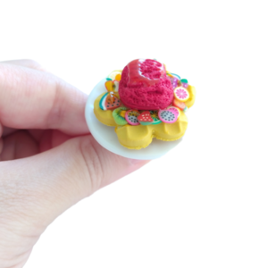 Δαχτυλίδι βάφλα μεσαία με παγωτό καρπούζι και φρούτα με πολυμερικό πηλό / μεγάλο / μεταλλική βάση / αυξομειούμενο / Twice Treasured - πηλός, cute, γλυκά, αυξομειούμενα, kawaii - 4