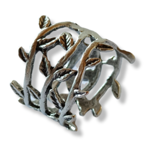 Δαχτυλίδι φαρδύ, ρυθμιζόμενο από αλπακά σχέδιο κλαριά - φύλλα - αλπακάς, φύλλο, boho, μεγάλα, αυξομειούμενα