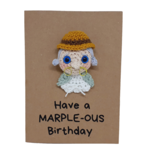 Ευχετήρια κάρτα - Miss Marple - γενέθλια, amigurumi, δώρο για τη γιαγιά