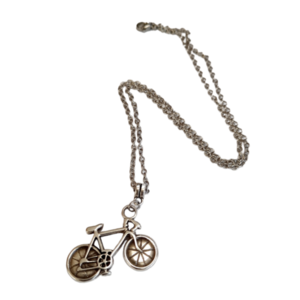 Μενταγιόν με ατσάλινη αλυσίδα και επάργυρο στοιχείο ποδήλατο , μήκος 45εκ. - charms, επάργυρα, κοντά, ατσάλι, κοσμήματα