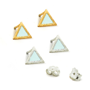 Σκουλαρίκια Τρίγωνα με Σμάλτο Ασήμι 925 - ασήμι 925, σμάλτος, minimal, καρφωτά, μικρά - 4
