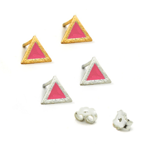 Σκουλαρίκια Τρίγωνα με Σμάλτο Ασήμι 925 - ασήμι 925, σμάλτος, minimal, καρφωτά, μικρά - 5