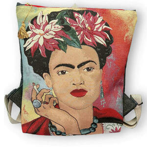 Τσαντα πλατης χειροποιητο backpack απο ύφασμα με τη Frida.. - ύφασμα, πλάτης, σακίδια πλάτης, μεγάλες, all day
