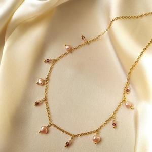 Pink pearl vintage necklace| Κολιέ από ροζ μαργαριτάρια - μαργαριτάρι, επιχρυσωμένα, χάντρες, ατσάλι, πέρλες