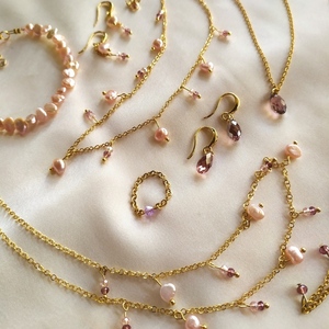 Pink pearl vintage necklace| Κολιέ από ροζ μαργαριτάρια - μαργαριτάρι, επιχρυσωμένα, χάντρες, ατσάλι, πέρλες - 4