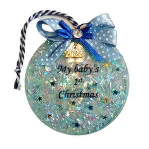 Χριστουγεννιάτικο στολίδι/γούρι 2024 από υγρό γυαλί first Christmas Φ8 - γυαλί, χριστουγεννιάτικα δώρα, πρώτα Χριστούγεννα, στολίδια, δώρα για μωρά
