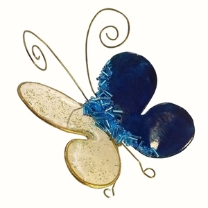διακοσμητικές πεταλούδες από μέταλλο και υγρό γυαλί μπλε χρυσό 13χ10χ7 - ρητίνη, μέταλλο, μινιατούρες φιγούρες