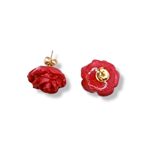 "Red Roses" I Χειροποίητα μοντέρνα καρφωτά σκουλαρίκια από πολυμερικό πηλό - 1,7cm- χρώμα κόκκινο - πηλός, λουλούδι, καρφωτά, μικρά, καρφάκι - 4
