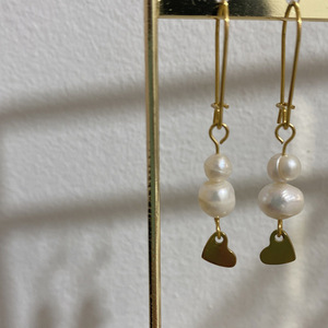 Pearl Earrings - επιχρυσωμένα, μικρά, ατσάλι, κρεμαστά, πέρλες - 2