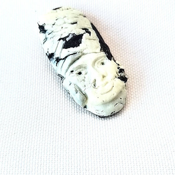 "African Woman" Handmade carved pin (6x2cm.) - ορείχαλκος, πηλός - 3