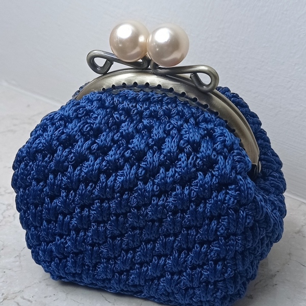 Vintage πλεκτό πορτοφόλι κλικ-κλακ. Μπλε ρουά. - νήμα, πορτοφολάκι, δώρα για γυναίκες, πορτοφόλια κερμάτων - 2