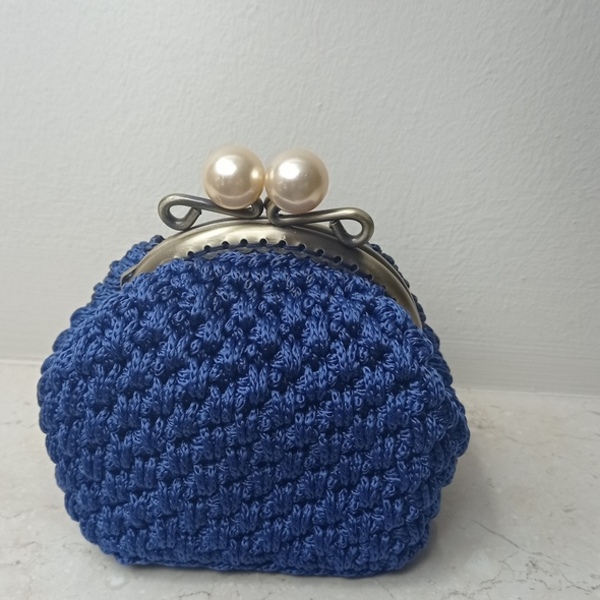 Vintage πλεκτό πορτοφόλι κλικ-κλακ. Μπλε ρουά. - νήμα, πορτοφολάκι, δώρα για γυναίκες, πορτοφόλια κερμάτων - 3