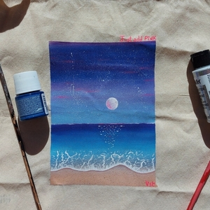Tote bag ζωγραφισμένη στο χέρι με μακρύ χερούλι μπλε θάλασσα - ύφασμα, ώμου, all day, tote, πάνινες τσάντες - 3