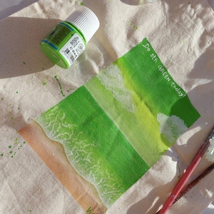 Tote bag ζωγραφισμένη στο χέρι με μακρύ χερούλι πράσινη θάλασσα - ύφασμα, ώμου, all day, tote, πάνινες τσάντες - 3