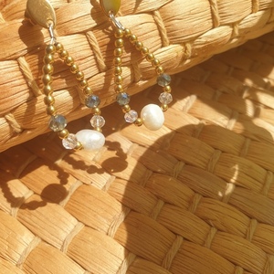 Χρυσά σκουλαρίκια με ημιπολύτιμες πέτρες μαργαριτάρια αιματιτης και κρύσταλλα - ημιπολύτιμες πέτρες, επιχρυσωμένα, ατσάλι, καρφάκι, πολυέλαιοι - 5