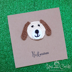 Ευχετήρια κάρτα με πλεκτό σκυλάκι 02 - σκυλάκι, γενέθλια, γέννηση, δώρο για βάφτιση, πλεκτό ζωακι - 3