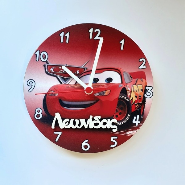Ξύλινο ρολόι τοίχου 20εκ "Μακουίν" - αγόρι, ρολόι, δώρο, ρολόγια, ήρωες κινουμένων σχεδίων, διακοσμητικό παιδικού δωματίου - 2