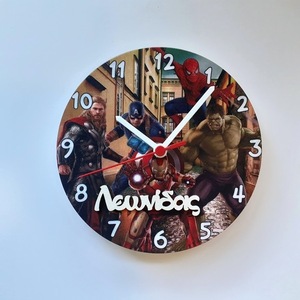 Ξύλινο ρολόι τοίχου 20εκ "Marvel" - αγόρι, ρολόι, δώρο, ρολόγια, ήρωες κινουμένων σχεδίων, διακοσμητικό παιδικού δωματίου - 2
