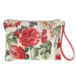 Χειροποίητη Υφασμάτινη τσάντα clutch Roses - ύφασμα, clutch, φλοράλ, all day, χειρός
