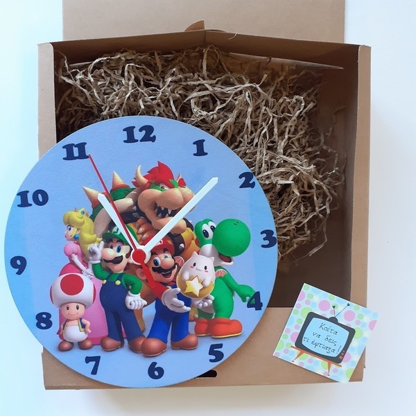 Ξύλινο ρολόι τοίχου 20εκ "Mario" - αγόρι, ρολόι, δώρο, ρολόγια, ήρωες κινουμένων σχεδίων, διακοσμητικό παιδικού δωματίου - 4