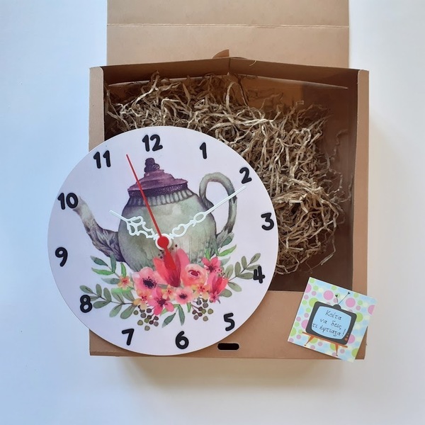 Ξύλινο ρολόι τοίχου 20εκ "Τσαγιέρα" - ρολόι, δώρο, ρολόγια, διακοσμητικό παιδικού δωματίου - 4