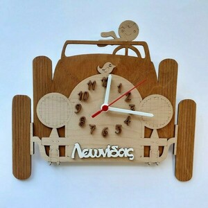 Ξύλινο ρολόι τοίχου 30εκ "Αυτοκίνητο" - αγόρι, ρολόι, δώρο, ρολόγια, διακοσμητικό παιδικού δωματίου - 2