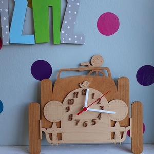 Ξύλινο ρολόι τοίχου 30εκ "Αυτοκίνητο" - αγόρι, ρολόι, δώρο, ρολόγια, διακοσμητικό παιδικού δωματίου - 3