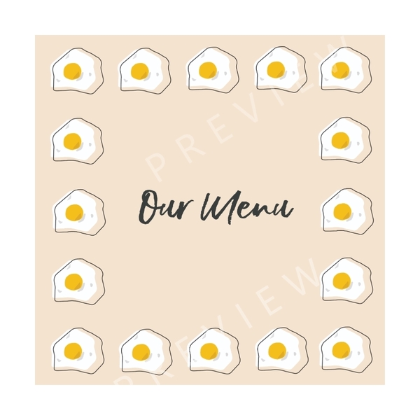 Γραμμικό σχέδιο | Τηγανητά Αυγά|22*22 εκ. Εκτυπώσιμη Κάρτα Μενού Εστιατορίου Τετράγωνη |Απόχρωση παστέλ ροζ μπεζ