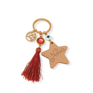 Μπρελόκ γούρι αστέρι για την νονά με στρας - ξύλο, νονά, χριστουγεννιάτικα δώρα, γούρια, μπρελοκ κλειδιών