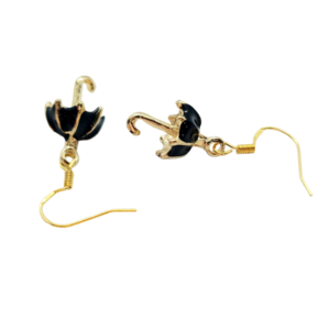 Σκουλαρίκια κρεμαστά με μεταλλική μαύρη ομπρελίτσα - επιχρυσωμένα, μικρά, μπρούντζος, κρεμαστά, γάντζος - 3
