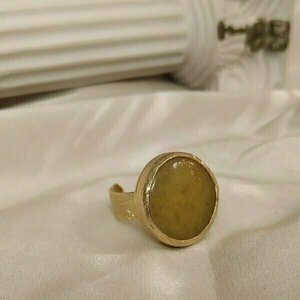 Ορειχάλκινο δαχτυλίδι σε ματ χρυσό χρώμα με στρογγυλή φυσική πέτρα κίτρινη-μουσταρδί - ημιπολύτιμες πέτρες, στρογγυλό, αυξομειούμενα - 2