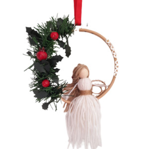 Χειροποίητο Χριστουγεννιάτικο διακοσμητικό με κούκλα μακραμέ_"Αγγελάκι", 14εκ - νήμα, στεφάνια, αγγελάκι, στολίδια