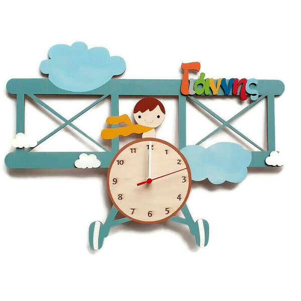 Ξύλινο ρολόι τοίχου "Ελικόπτερο" - αγόρι, ρολόι, δώρο, χειροποίητα, ρολόγια, διακοσμητικό παιδικού δωματίου