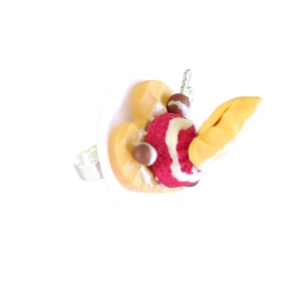 Δαχτυλίδι βάφλα καρδιά με παγωτό καρπούζι με πολυμερικό πηλό / μεγάλο / μεταλλική βάση / αυξομειούμενο / Twice Treasured-Αντίγραφο - πηλός, cute, γλυκά, αυξομειούμενα, kawaii - 4