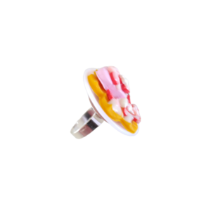 Δαχτυλίδι βάφλα Αγίου Βαλεντίνου με ζαχαρωτά καρδιές με πολυμερικό πηλό / μεγάλο / μεταλλική βάση / αυξομειούμενο / Twice Treasured - πηλός, cute, γλυκά, αυξομειούμενα, kawaii - 4