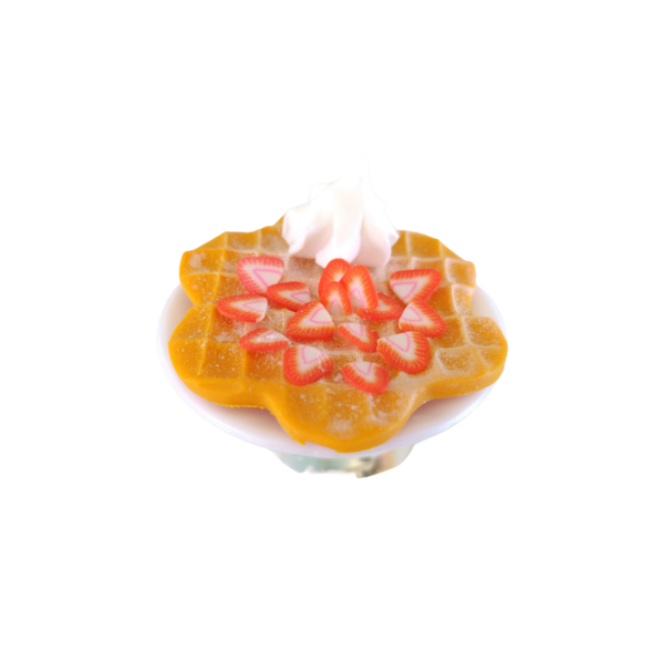 Δαχτυλίδι βάφλα με σαντιγί, φράουλες και ζάχαρη άχνη με πολυμερικό πηλό / μεγάλο / μεταλλική βάση / αυξομειούμενο / Twice Treasured - πηλός, cute, γλυκά, αυξομειούμενα, kawaii - 3