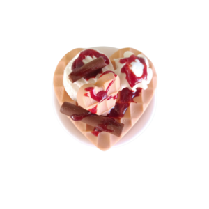 Δαχτυλίδι βάφλα καρδιά με παγωτό βανίλια, σαντιγί και πουράκια με πολυμερικό πηλό / μεγάλο / μεταλλική βάση / αυξομειούμενο / Twice Treasured - πηλός, cute, γλυκά, αυξομειούμενα, kawaii - 2