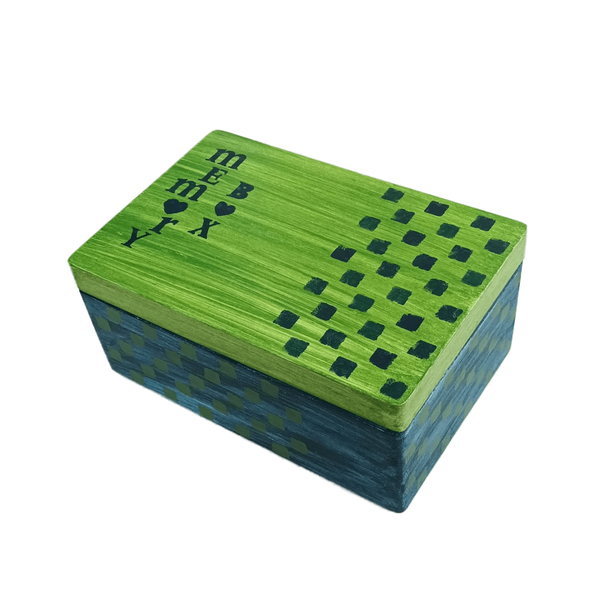 Ξύλινο χειροποίητο memory box - Μπλε/Λαχανί- 30*20*13,5εκ. - 2
