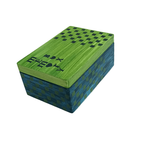 Ξύλινο χειροποίητο memory box - Μπλε/Λαχανί- 30*20*13,5εκ. - 4