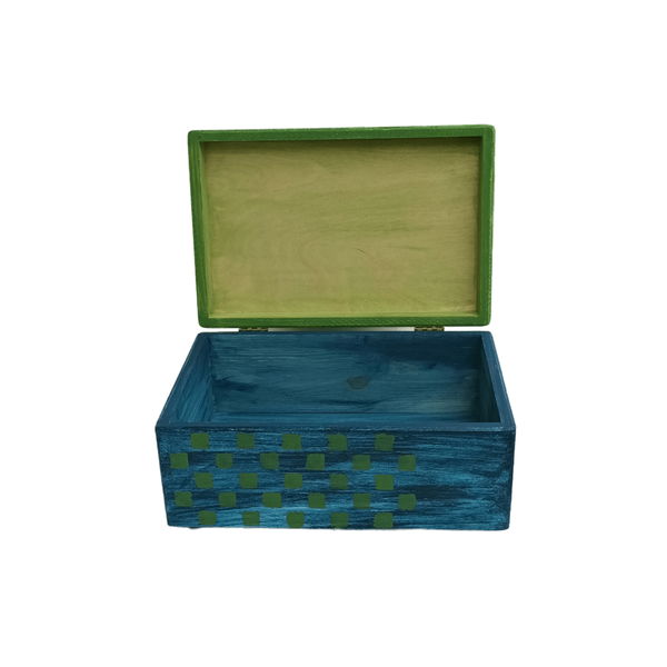 Ξύλινο χειροποίητο memory box - Μπλε/Λαχανί- 30*20*13,5εκ. - 5