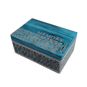 Ξύλινο χειροποίητο memory box - Μπλε/Γκρι - 30*20*13,5εκ. - 2