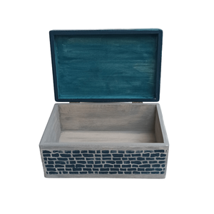 Ξύλινο χειροποίητο memory box - Μπλε/Γκρι - 30*20*13,5εκ. - 5