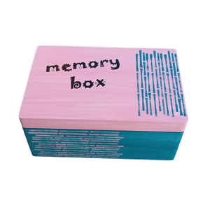 Ξύλινο χειροποίητο memory box - Τυρκουάζ/Ροζ - 30*20*13,5εκ. - 2